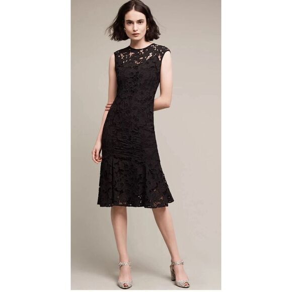 NWT Shoshanna by Anthropologie Black Lace Annella Trumpet Dress Size 6 - Picture 1 of 11